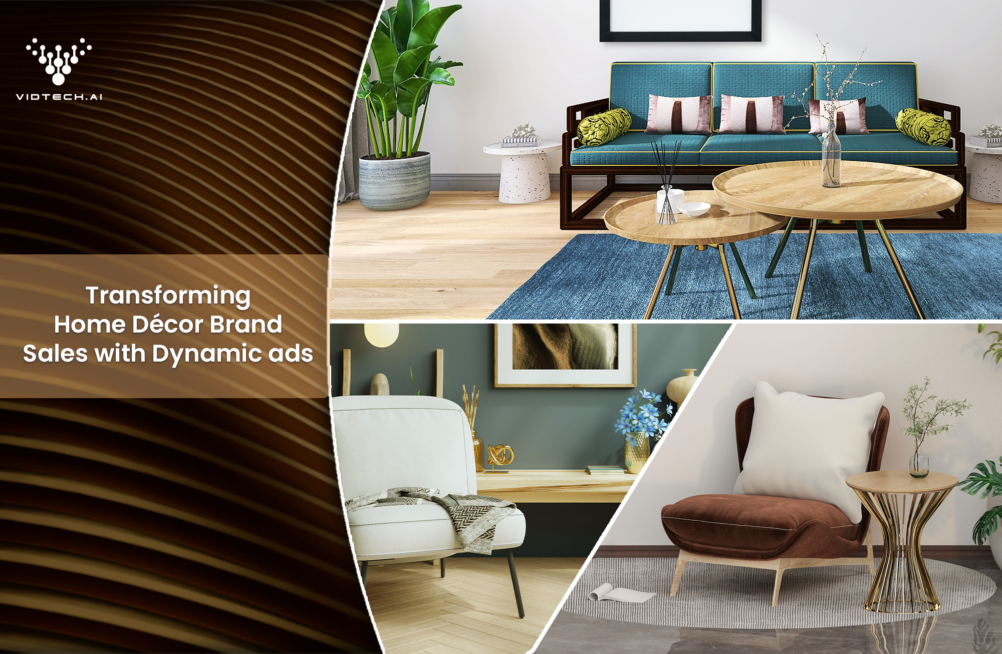 Home décor brand's offer-driven DPAs dashboard showing 50% ROAS improvement and promotional messaging examples